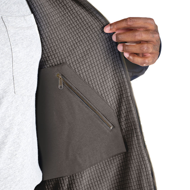 BERNE MENS GRID FLEECE-LINED FULL ZIP HOODED SWEATSHIRT GRAPHITE (XL)