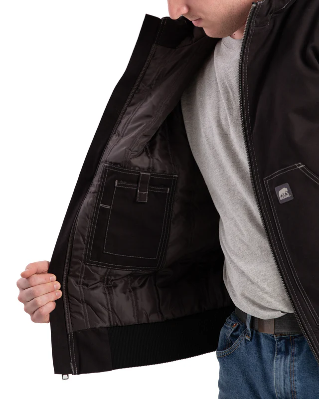 BERNE MENS HIGHLAND DUCK HOODED ACTIVE WORK JACKET BLACK (3XL)