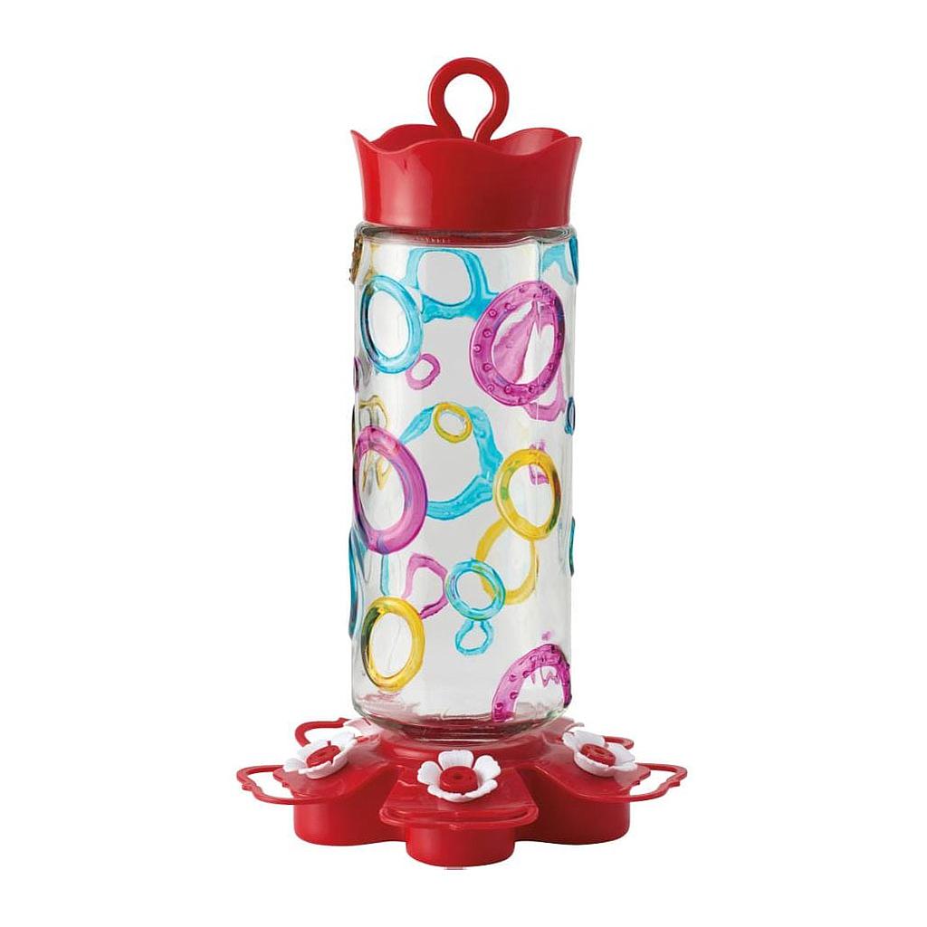 PINEBUSH COLOURED RINGS GLASS HUMMINGBIRD FEEDER 29OZ