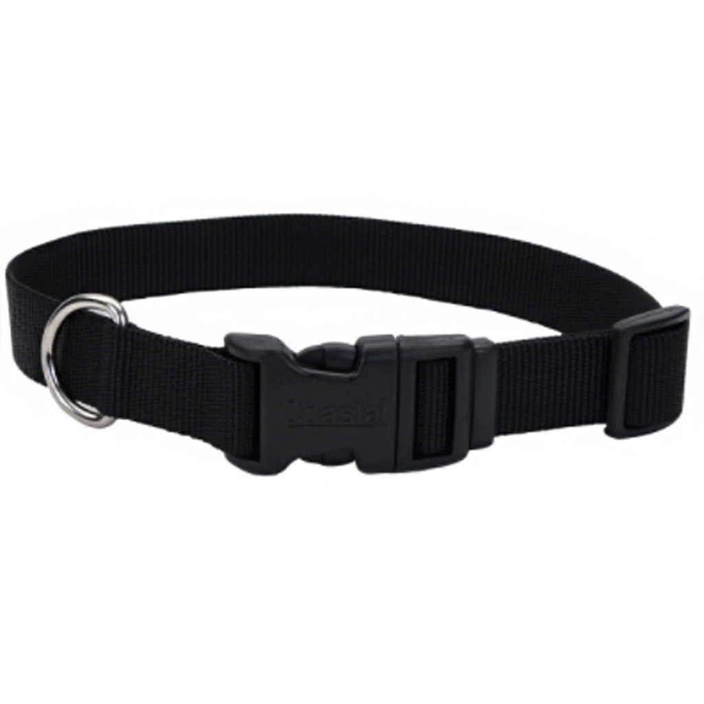 COASTAL ADJUSTABLE DOG COLLAR PLASTIC BUCKLE BLACK 5/8"X10-14"