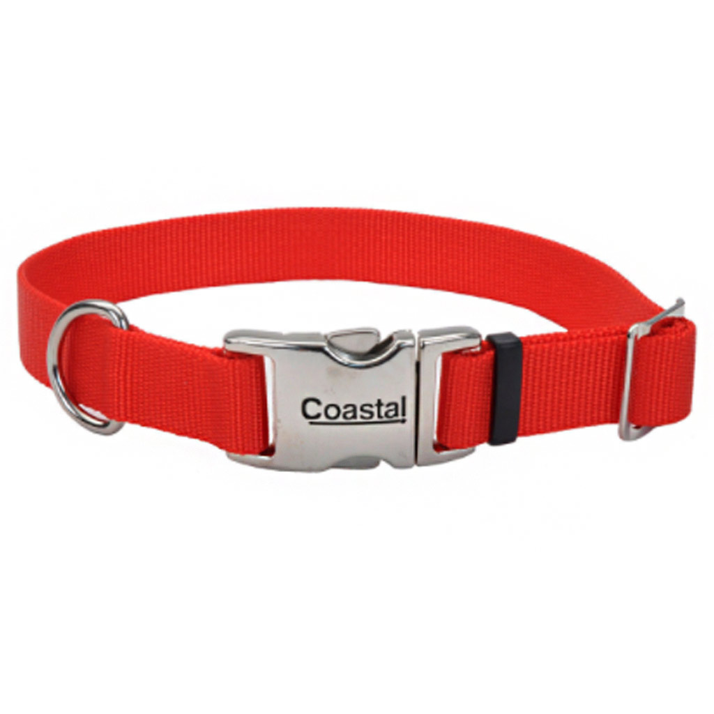 COASTAL ADJUSTABLE DOG COLLAR METAL BUCKLE RED 1&quot;X18-26&quot;