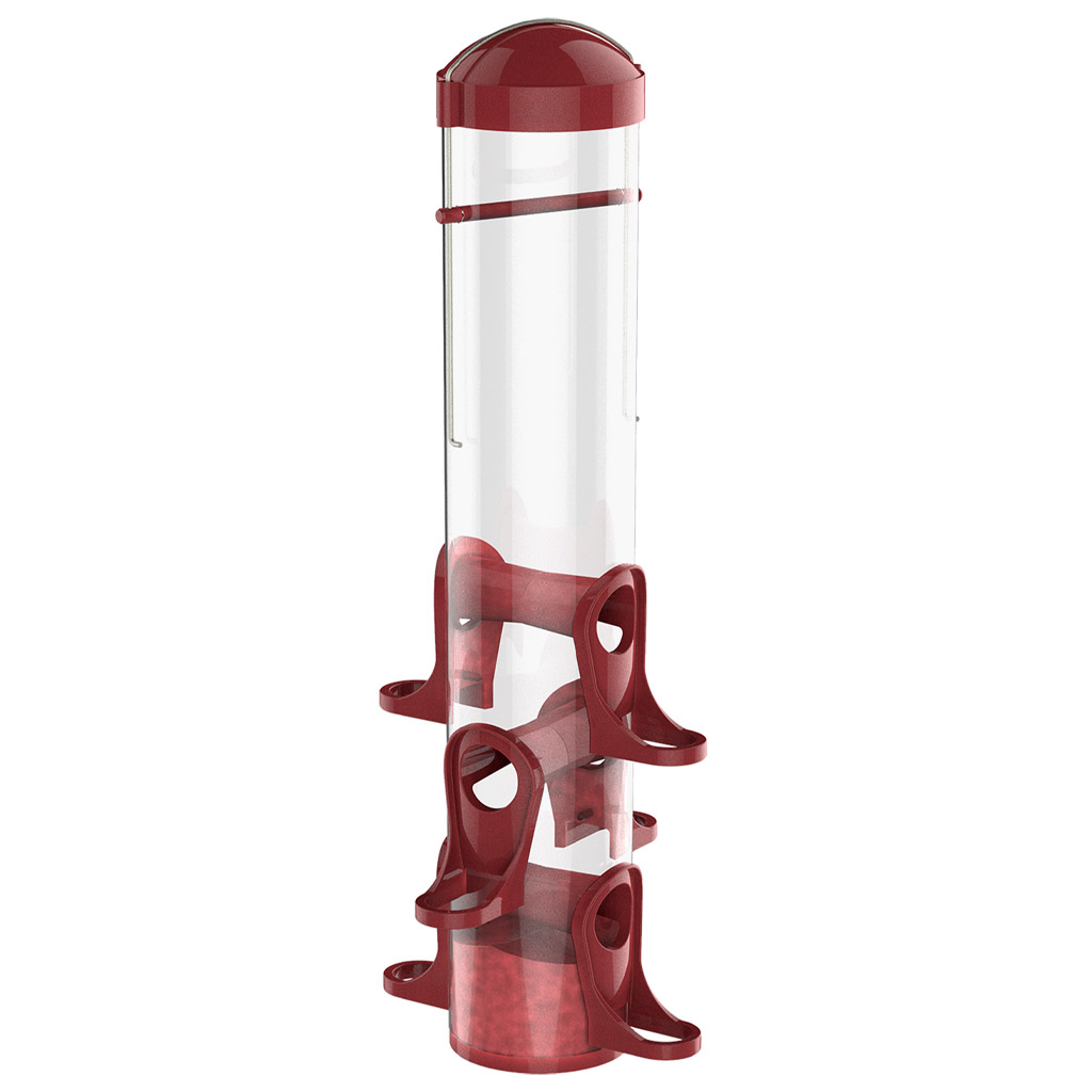 DMB - MORE BIRDS SEED TUBE FEEDER 6 FEED PORTS RED 15" POLY