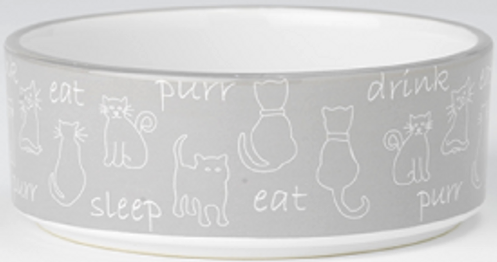 DMB - PETRAGEOUS PLAYFUL PET EAT DRINK PURR GRAY/WHITE 2 CUPS