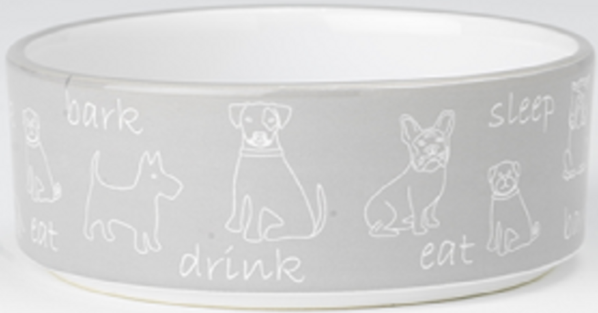 PETRAGEOUS PLAYFUL PET EAT DRINK BARK GRAY/WHITE 2 CUPS