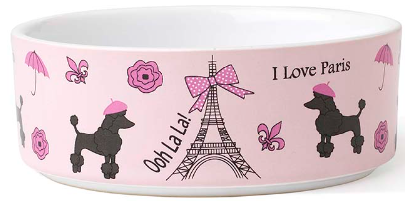 DMB - PETRAGEOUS I LOVE PARIS DOG BOWL PINK 5"