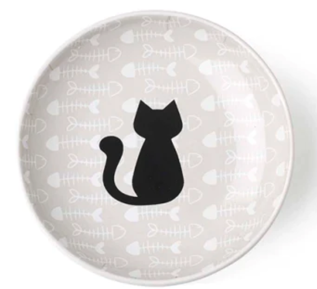 PETRAGEOUS KITTY & FISH SAUCER LIGHT TAUPE/BLACK 5"
