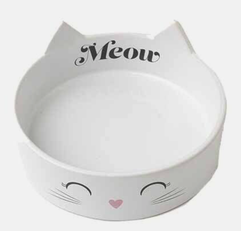 PETRAGEOUS MEOW KITTY SHALLOW BOWL WHITE 5"
