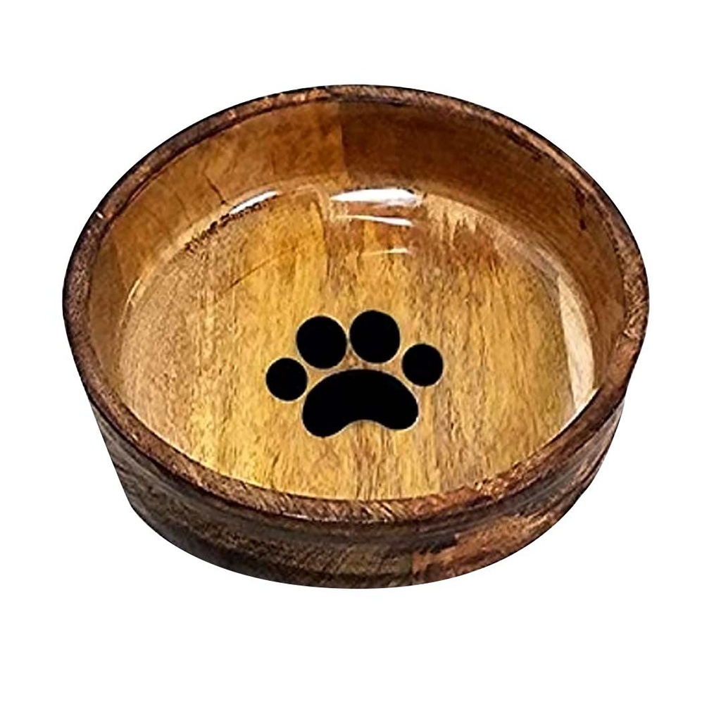 DMB - ADVANCE NON SKID ROUND WOOD BOWL W/ PAW PRINT LRG