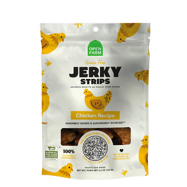 OPEN FARM DOG GF JERKY STRIPS CHICKEN 5.6OZ