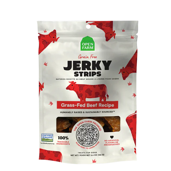 OPEN FARM DOG GF JERKY STRIPS BEEF 5.6OZ