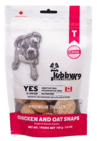 TUBBY K9 DEHYDRATED CHICKEN AND OAT SNAPS 100G