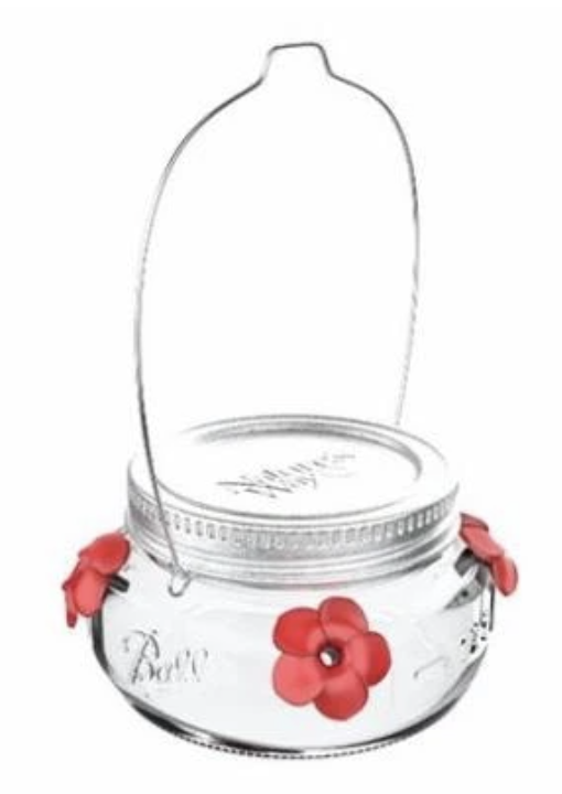 NATURE'S WAY MASON JAR HUMMINGBIRD GLASS FEEDER 6OZ