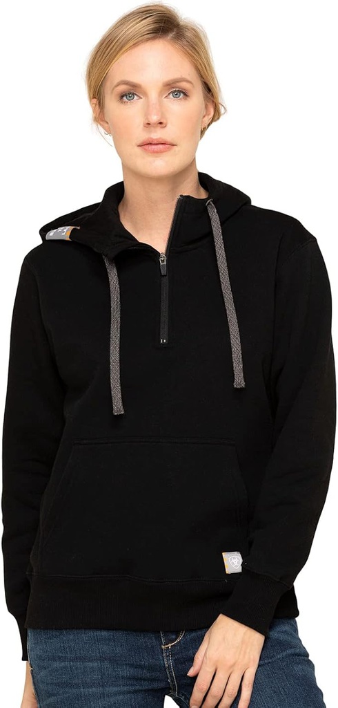 ARIAT WOMENS REBAR 1/2 ZIP HOODIE SKILL SET BLK SML