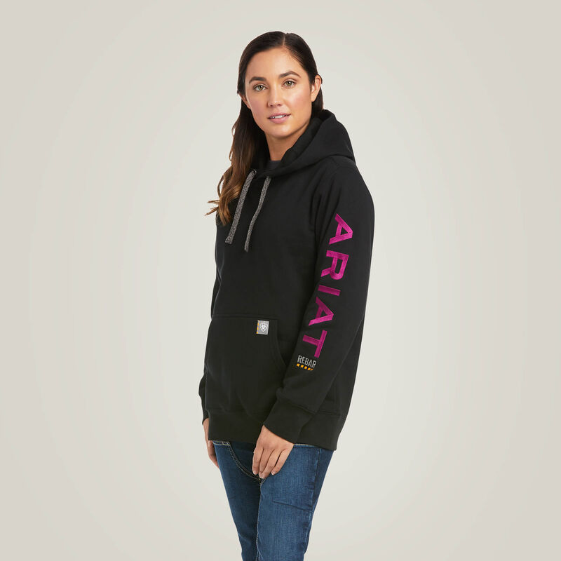 ARIAT WOMENS REBAR GRAPHIC HOODIE BLACK/PURPLE XL