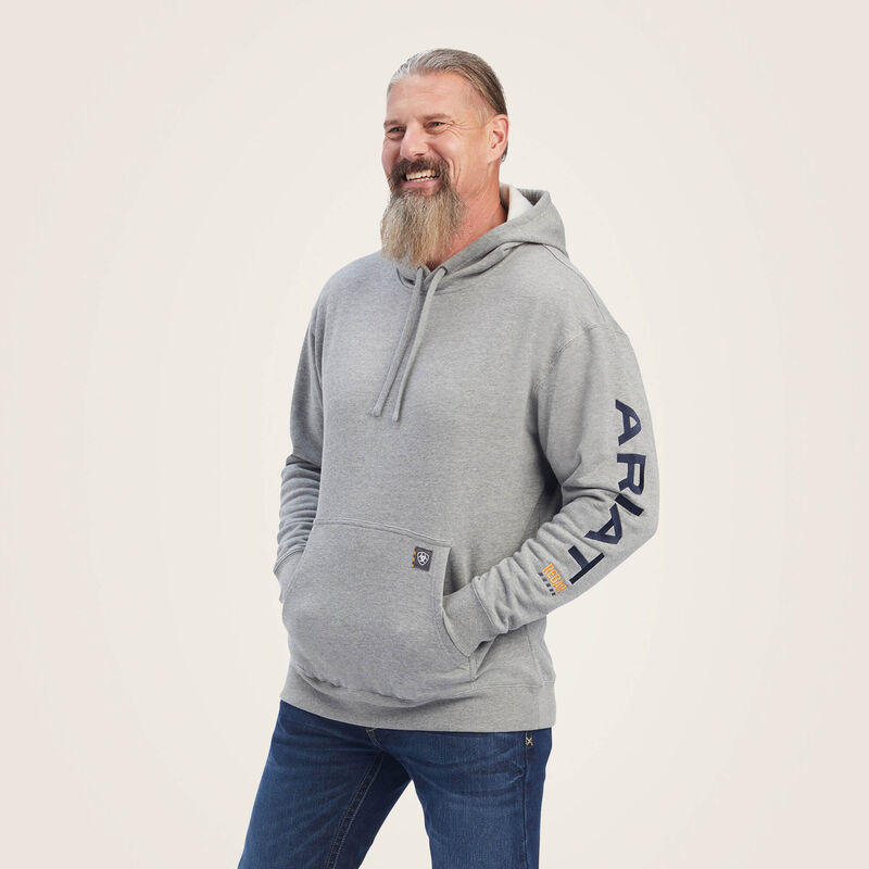 ARIAT MENS REBAR GRAPHIC HOODIE HTHR GRY/ULTRMRN XL