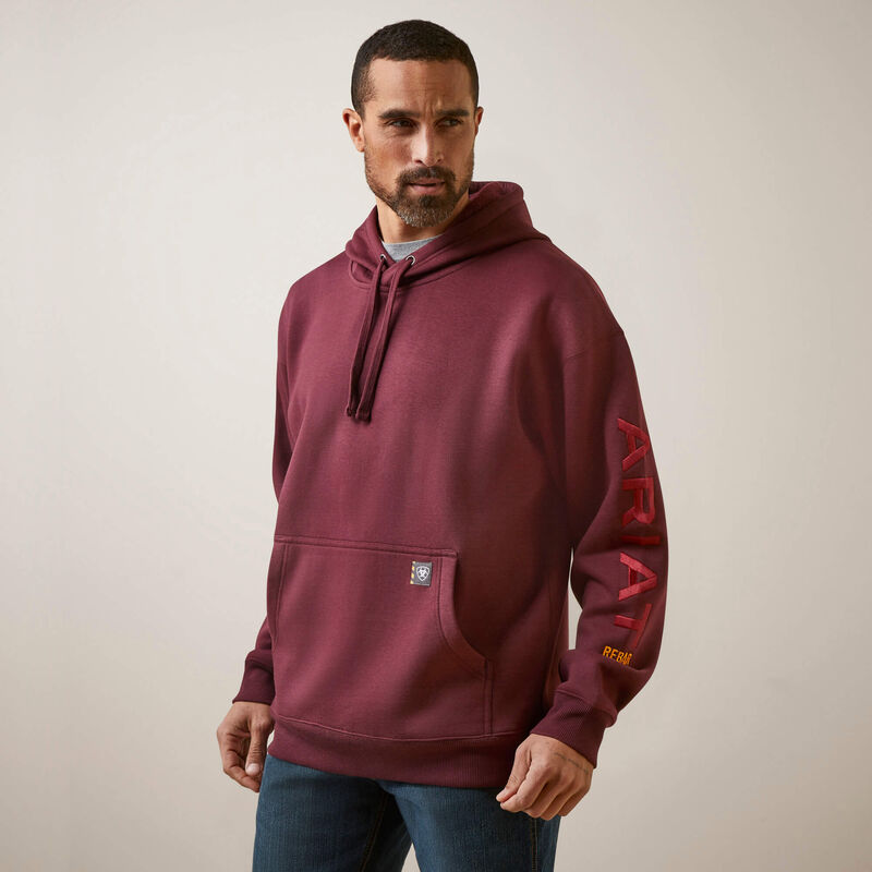 ARIAT MENS REBAR GRAPHIC HOODIE MALBEC/BRICK RED SML