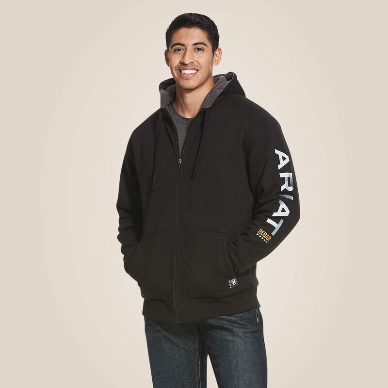 ARIAT MENS REBAR ALL-WEATHER FULL ZIP HOODIE BLK XL