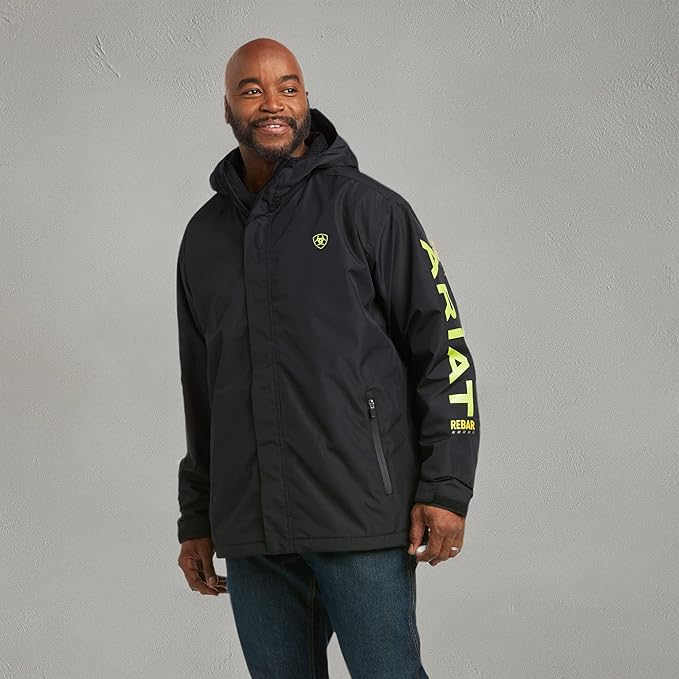 DV - ARIAT MENS REBAR STORMSHLL LOGO H2O JACKET BLK/LIME XL