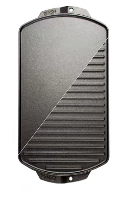 LODGE DOUBLE BURNER REV CAST IRON GRILL/GRIDDLE 19 X 9.5" BLK