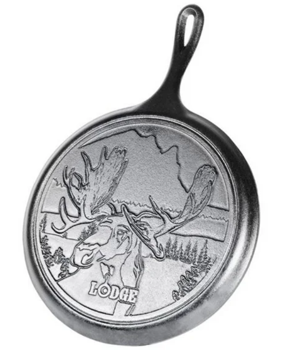 LODGE WILDLIFE MOOSE ROUND CAST IRON GRIDDLE 10.5&quot; BLACK