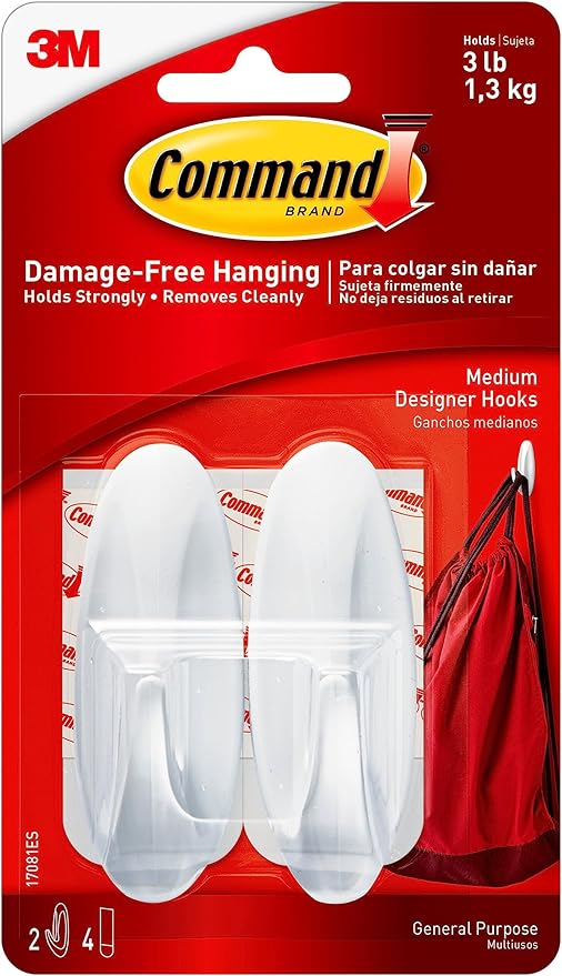 COMMAND 17082 DESIGNER HOOK PLASTIC WHITE SMALL