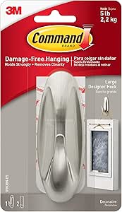 COMMAND 17081-BN DESIGNER HOOK PLASTIC BRUSH NICKEL
