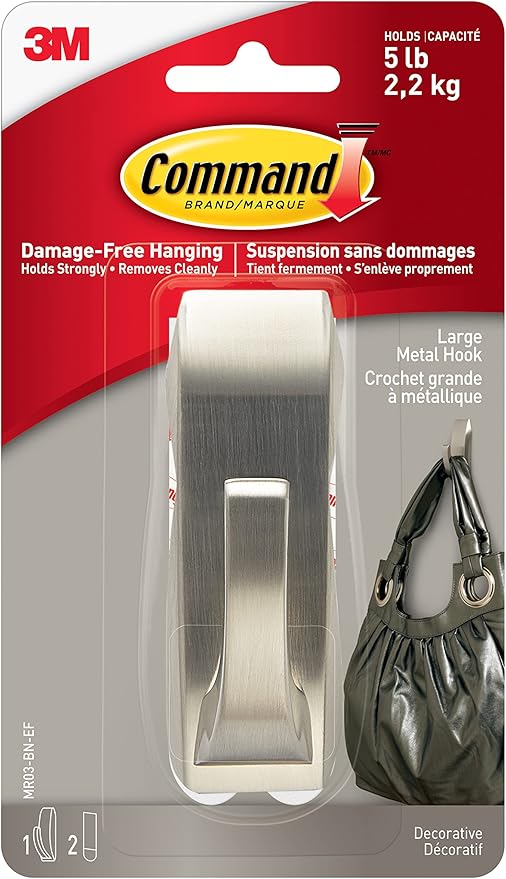 COMMAND MR03-BN-EF HOOK METAL LARGE BRUSH NICKEL