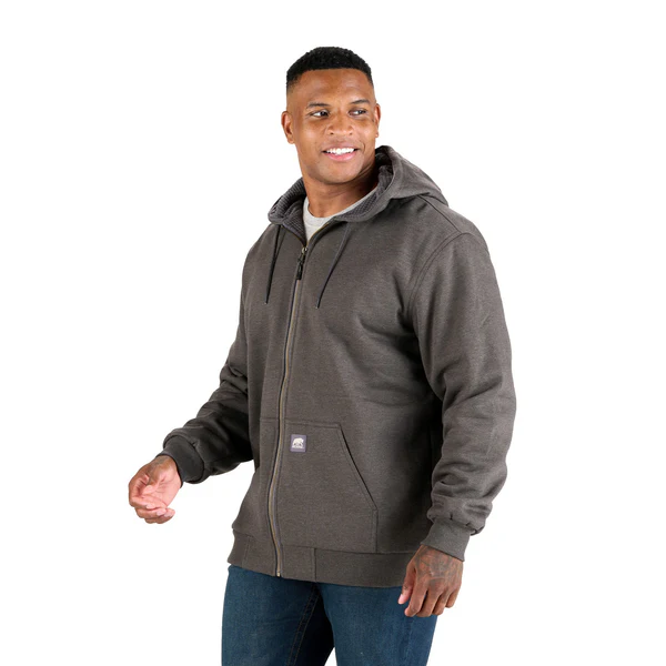 BERNE MENS GRID FLEECE-LINED FULL ZIP HOODED SWEATSHIRT GRAPHITE (2XL)