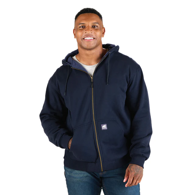 BERNE MENS GRID FLEECE-LINED FULL ZIP HOODED SWEATSHIRT NAVY (L)