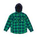 BERNE YOUTH FLANNEL QUILT-LINED HOODED SHIRT JACKET PLAID KELLY NAVY (M)