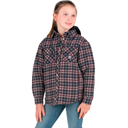 BERNE YOUTH FLANNEL QUILT-LINED HOODED SHIRT JACKET PLAID NAVY CHOCOLATE (M)