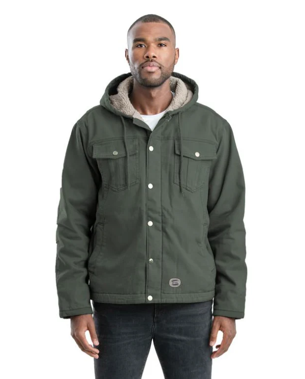 BERNE MENS WASHED SHERPA LINED HOODED JACKET MOSS (XL)