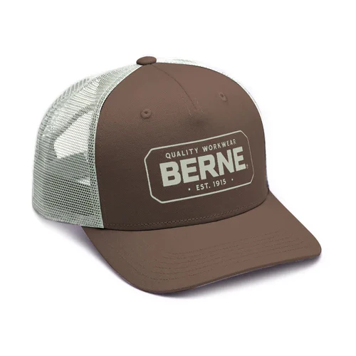 BERNE BADGE LOGO TRUCKER CAP CHOCOLATE VINTAGE RECTANGLE (OS)