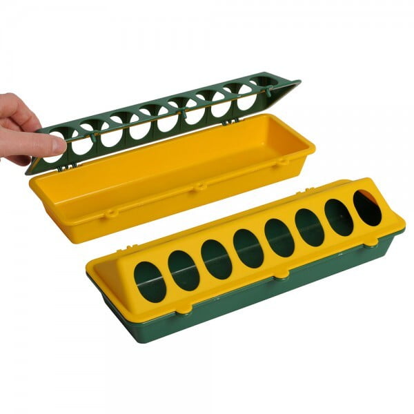 OLBA FLIP TOP FEEDER CHICK & QUAIL YELLOW/GREEN POLY 30CM (11")