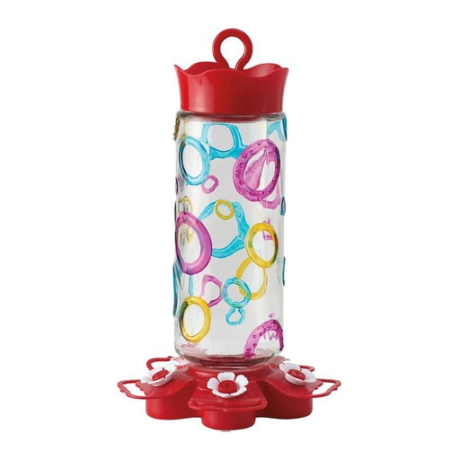 [10049126] PINEBUSH COLOURED RINGS GLASS HUMMINGBIRD FEEDER 29OZ