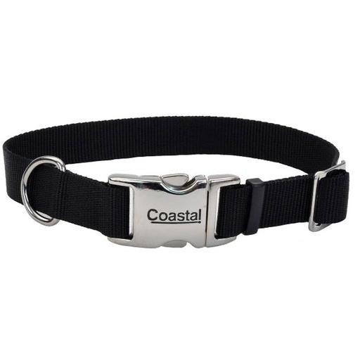 [10080810] COASTAL ADJUSTABLE DOG COLLAR METAL BUCKLE BLACK 5/8"X10-14"