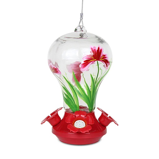 [10085424] PINEBUSH FLOWER DESIGN GLASS HUMMINGBIRD FEEDER 27OZ