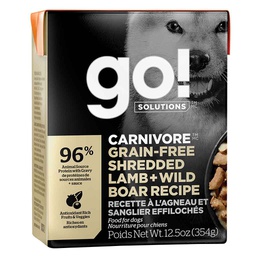 [10090978] DMB - GO DOG CARNIVORE GRAIN FREE SHREDDED LAMB WILD BOAR 12.5OZ