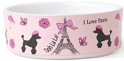 [10091696] PETRAGEOUS I LOVE PARIS DOG BOWL PINK 5&quot;