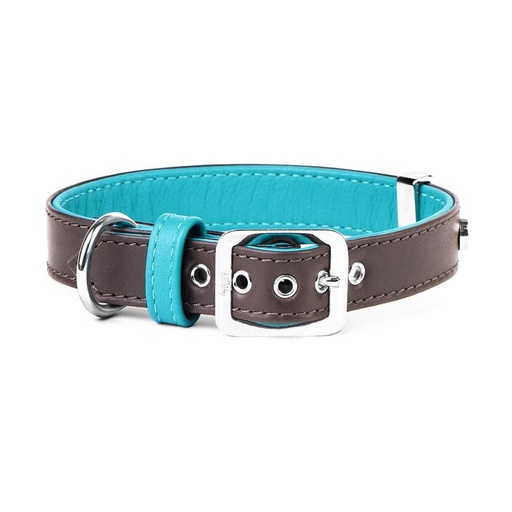 [10092894] MY FAMILY HERMITAGE COLLAR LEATHER BRN & TURQ SM 37-31CM