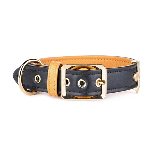 [10092904] MY FAMILY HERMITAGE COLLAR LEATHER BLK & OCHRE MED 35-41CM