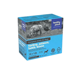 [10094094] HEALTHY PAWS DOG VARIETY PK TURKEY, LAMB, SALMON, BISON 16 X 1/2LB