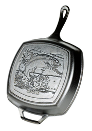 [10101580] LODGE WILDLIFE FISH SQUARE CAST IRON GRILL PAN 10.5&quot; BLACK